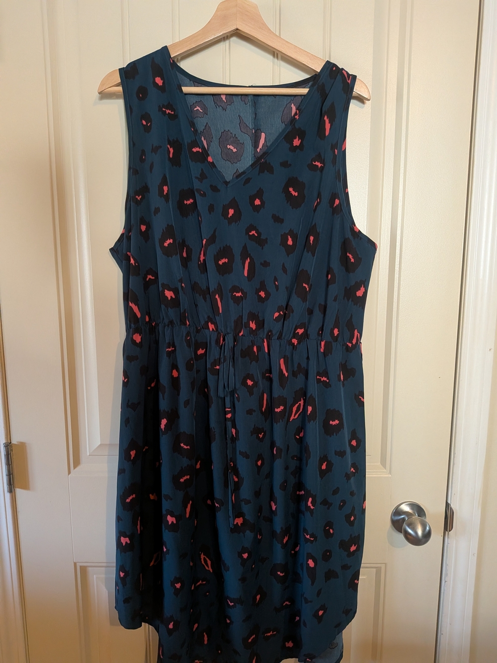 NWOT Teal V-Neck Dress with Pink And Black Leopard Print